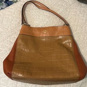 Coach Croc Embossed Leather Shoulder Bag
